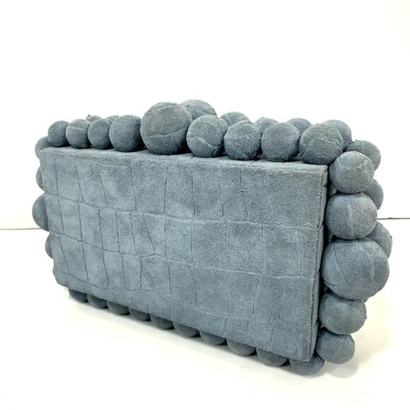 Cult Gaia Maya Blue Eos Clutch Structured Embossed Croc Suede Leather Box Bag - Picture 6 of 15